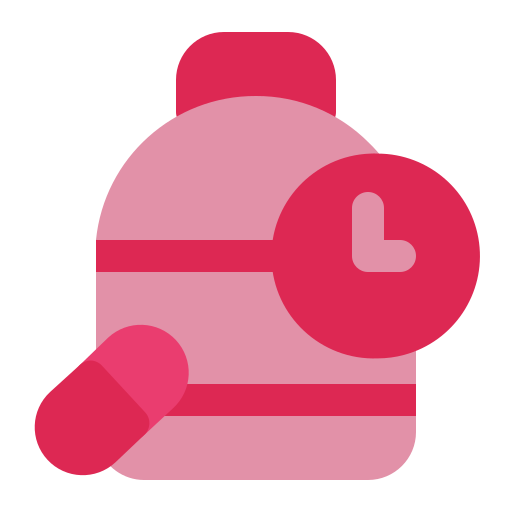 Health, medical, pill, pill bottle, time icon